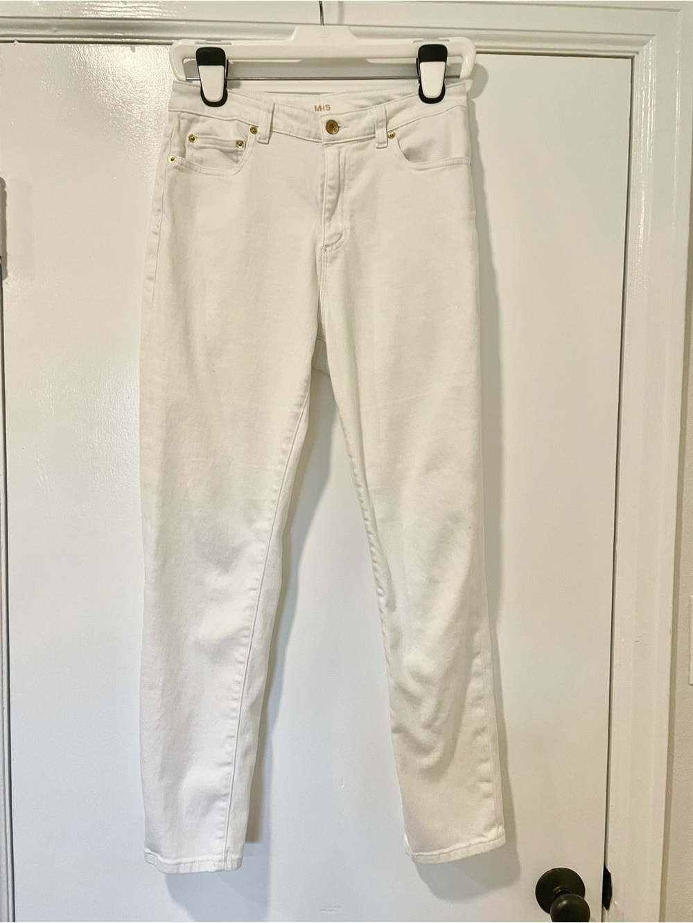 Michael Kors White Skinny Jeans with Gold Hardware